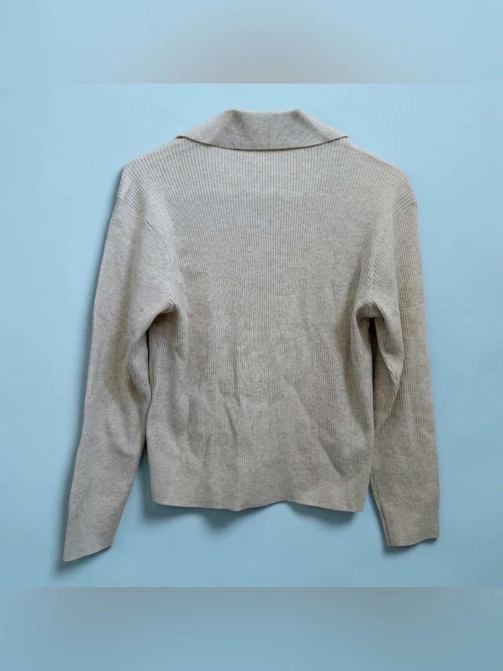 Uniqlo Women’s Collared Ribbed Knit Polo Sweater V-Neck Beige S Small NWT